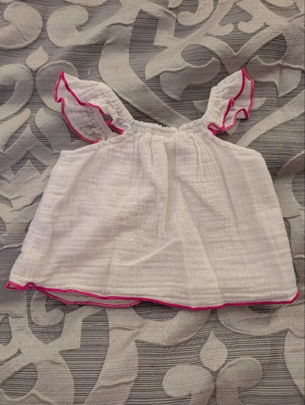 Baby Gap Baby Girls White Cotton Ruffle Tank Top with Pink Trim Size 6-12m